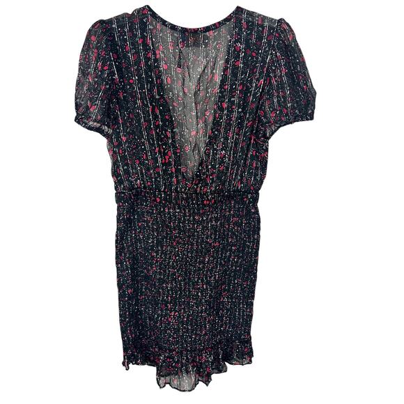 Free People Smocked Black V Neck Shimmer Cap Sleeve Y2K Mini Dress S - Picture 3 of 8